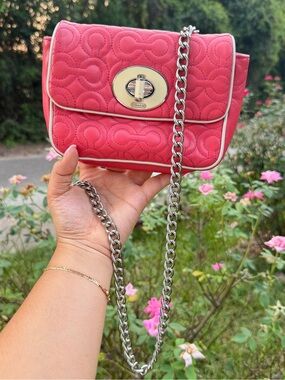 Coach Quilted Pink Leather Turnlock Crossbody Bag